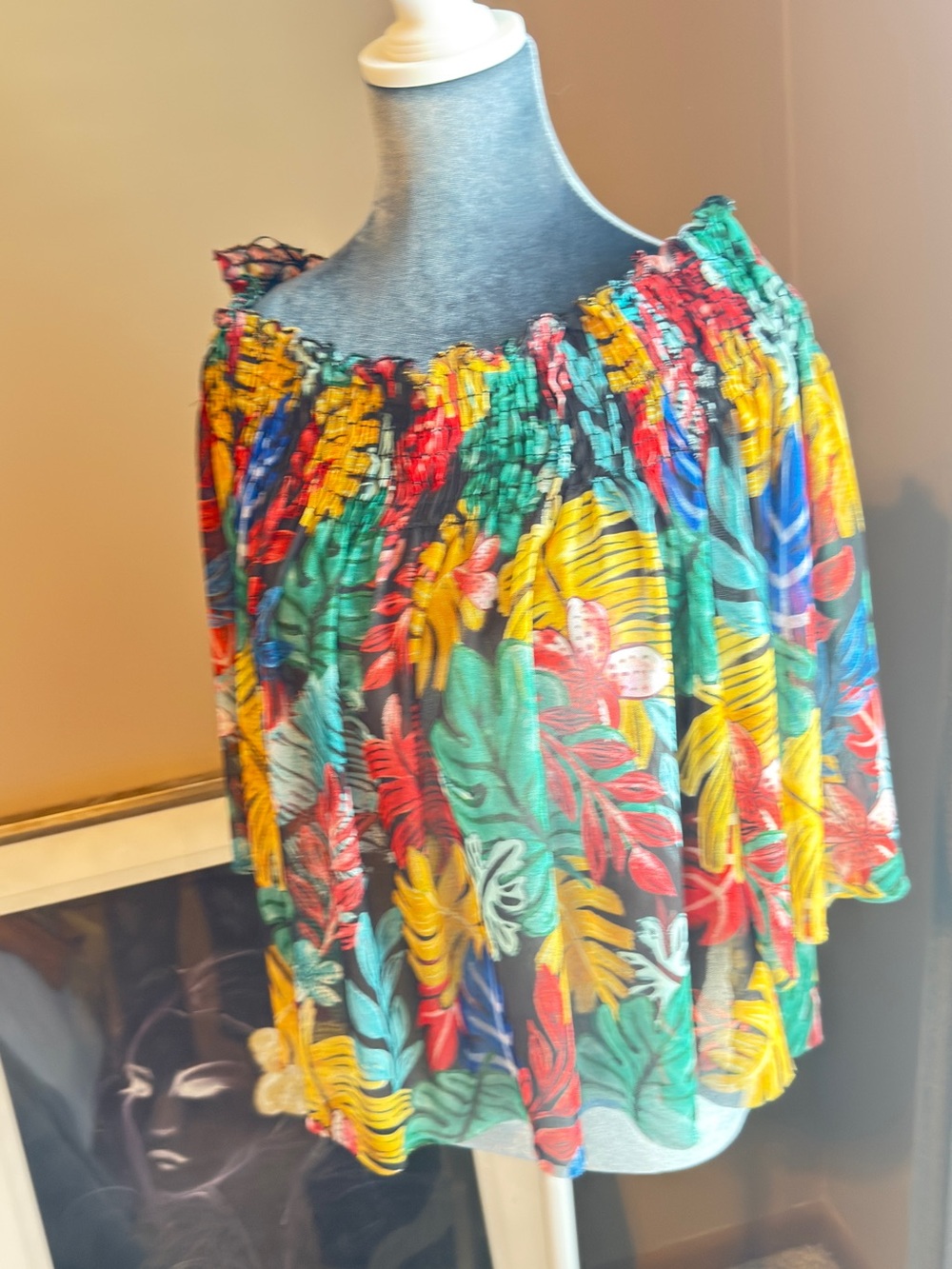 Zara Tropical Off-Shoulder Smocked Top - Multicolor